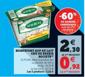 Super U Roquefort aop au lait cru de brebis societe offre
