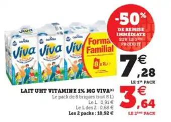Super U Lait UHT vitamine 1% MG viva offre