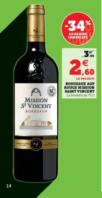 Super U Bordeaux AOP rouge mission saint vincent offre