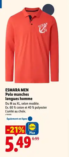 Lidl ESMARA MEN Polo manches longues homme offre