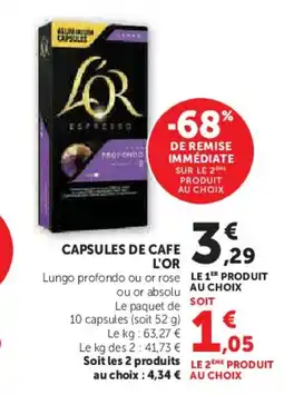 U Express L'OR Capsules de cafe offre