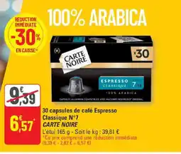 G20 CARTE NOIRE 30 capsules de café Espresso Classique N°7 offre