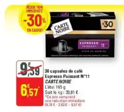 G20 CARTE NOIRE 30 capsules de café Espresso Puissant N°11 offre