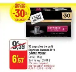 G20 CARTE NOIRE 30 capsules de café Espresso Intense N°9 offre