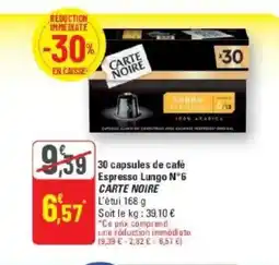 G20 CARTE NOIRE 30 capsules de café Espresso Lungo N°6 offre