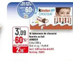 G20 KINDER 16 bâtonnets de chocolat fourrés au lait offre