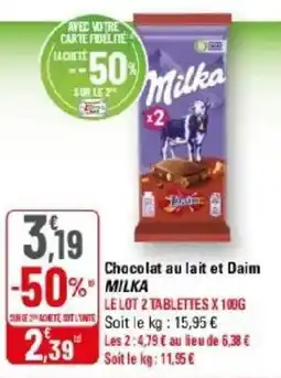 G20 MILKA Chocolat au lait et Daim offre