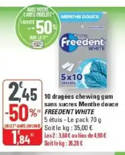 G20 FREEDENT WHITE 10 dragées chewing gum sans sucres Menthe douce offre