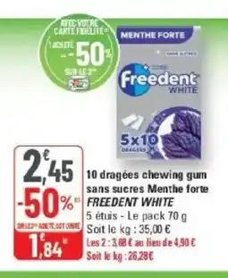 G20 FREEDENT WHITE 10 dragées chewing gum sans sucres Menthe forte offre
