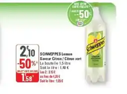 G20 SCHWEPPES Lemon Saveur Citron/Citron vert offre