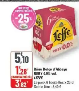 G20 LEFFE Bière Belge d'Abbaye RUBY 0,0% vol. offre