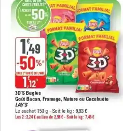 G20 LAY'S 3D'S Bugles Goût Bacon, Fromage, Nature ou Cacahuète offre
