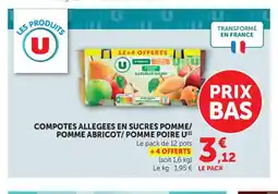 Maximarché U Compotes allegees en sucres pomme/ pomme abricot/pomme poire offre
