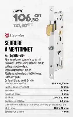 Master Pro Stremler - serrure à mentonnet offre