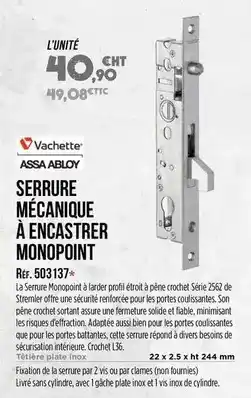 Master Pro Vachette - serrure mécanique à encastrer monopoint offre
