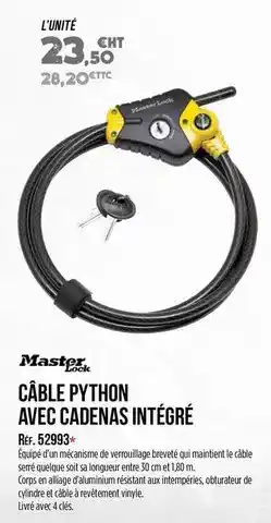 Master Pro Master lock - câble python avec cadenas intégré offre