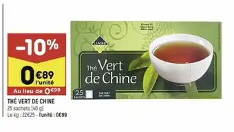 Leader Price Thé vert de Chine offre