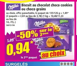 Norma MILKA Biscuit au chocolat choco cookies offre