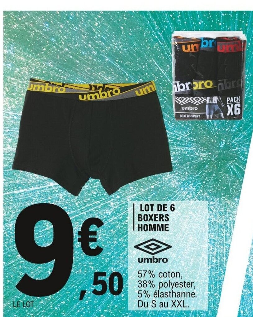 E.Leclerc Lot de 6 Boxers Homme offre