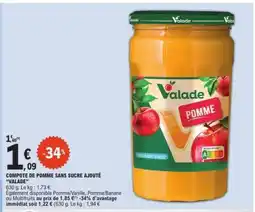 E.Leclerc COMPOTE DE POMME SANS SUCRE AJOUTÉ VALADE offre