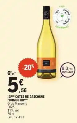 E.Leclerc IGP CÔTES DE GASCOGNE DOMUS UBY offre