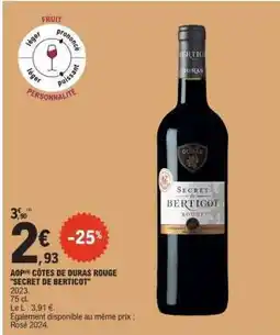 E.Leclerc AOP CÔTES DE DURAS ROUGE “SECRET DE BERTICOT” offre