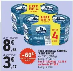 E.Leclerc Thon entier au naturel 'Petit Navire' offre