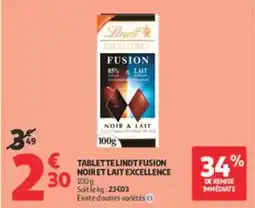 Auchan Supermarché Lindt - tablette fusion noir et lait excellence offre