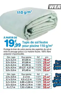 Provence Outillage WERKA PRO Tapis de sol feutre pour piscine 110 g/m² offre
