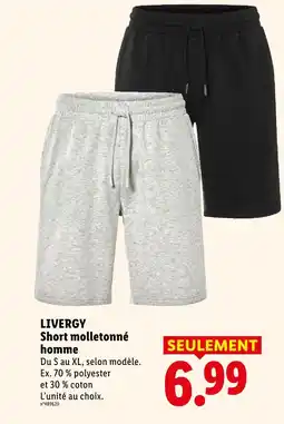 Lidl Livergy short molletonné homme noir offre