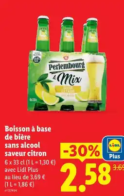 Lidl Perlembourg boisson à base de bière sans alcool saveur citron offre
