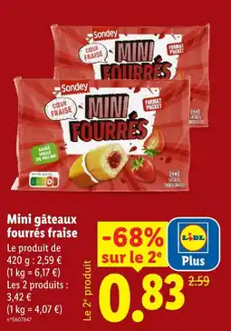 Lidl Sondey mini gâteaux fourrés fraise offre