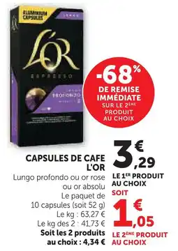Super U L'or capsules de cafe offre