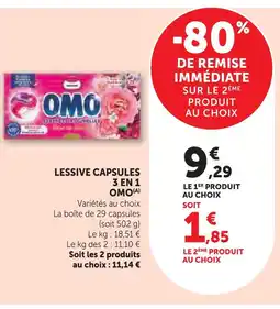 Super U Omo lessive capsules 3 en 1 offre