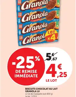 Super U Lu biscuits chocolat au lait granola offre