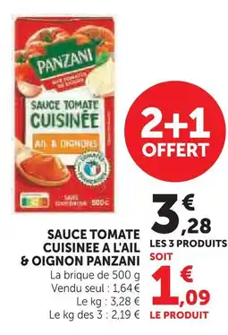 Super U Panzani sauce tomate cuisinée à l'ail & oignon offre