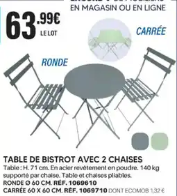 Shopix TABLE DE BISTROT AVEC 2 CHAISES offre
