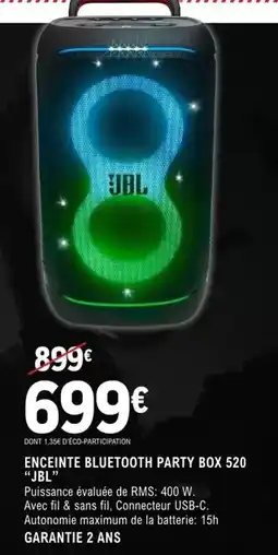 E.Leclerc Jbl - enceinte bluetooth party box 520 offre