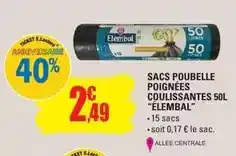 E.Leclerc Sacs poubelle poignées coulissantes 50l offre