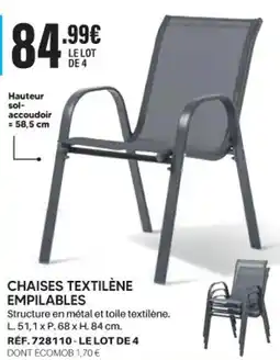 Shopix CHAISES TEXTILÈNE EMPILABLES offre