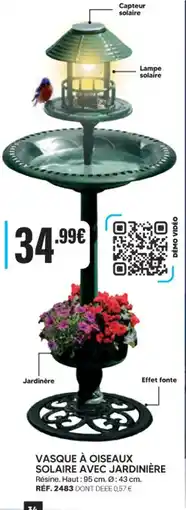 Shopix VASQUE À OISEAUX SOLAIRE AVEC JARDINIÈRE offre