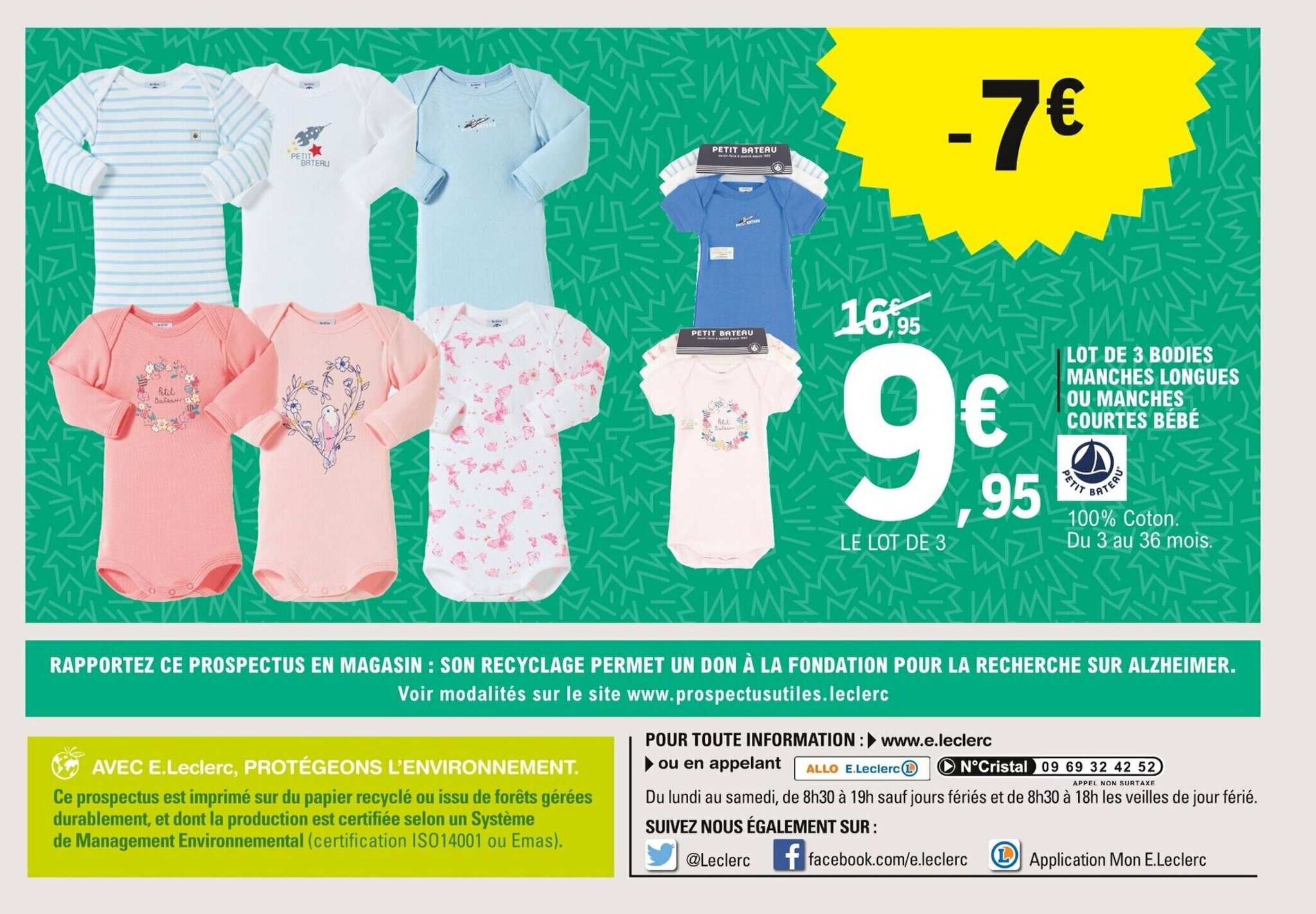 E.Leclerc Lot De 3 Bodies Manches Longues Ou Manches Courtes Bèbè offre