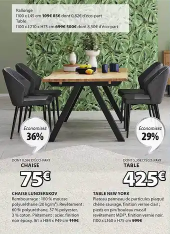 JYSK Chaise Lunderskov, Table New-york offre