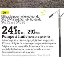 Espace emeraude Pompe à huile manuelle pour fût offre