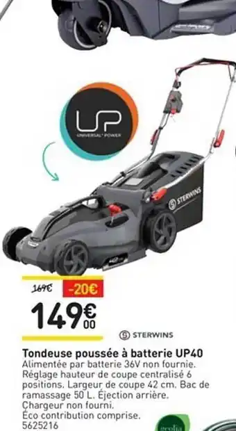 Weldom Tondeuse Poussée à Batterie Up40 Sterwins offre