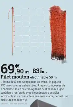 Espace emeraude Filet mouton électrifiable 50 m offre