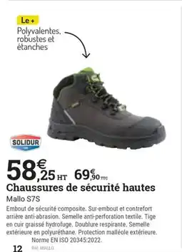 Espace emeraude Chaussures de sécurité hautes Mallo S7S offre