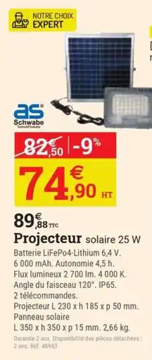 Espace emeraude Projecteur solaire 25 W offre
