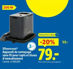 Lidl SILVERCREST Appareil de nettoyage sans fil pour tapis et tissus d'ameublement offre