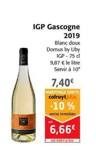 Colruyt Igp Gascogne 2019 Blanc Doux Domus By Uby offre